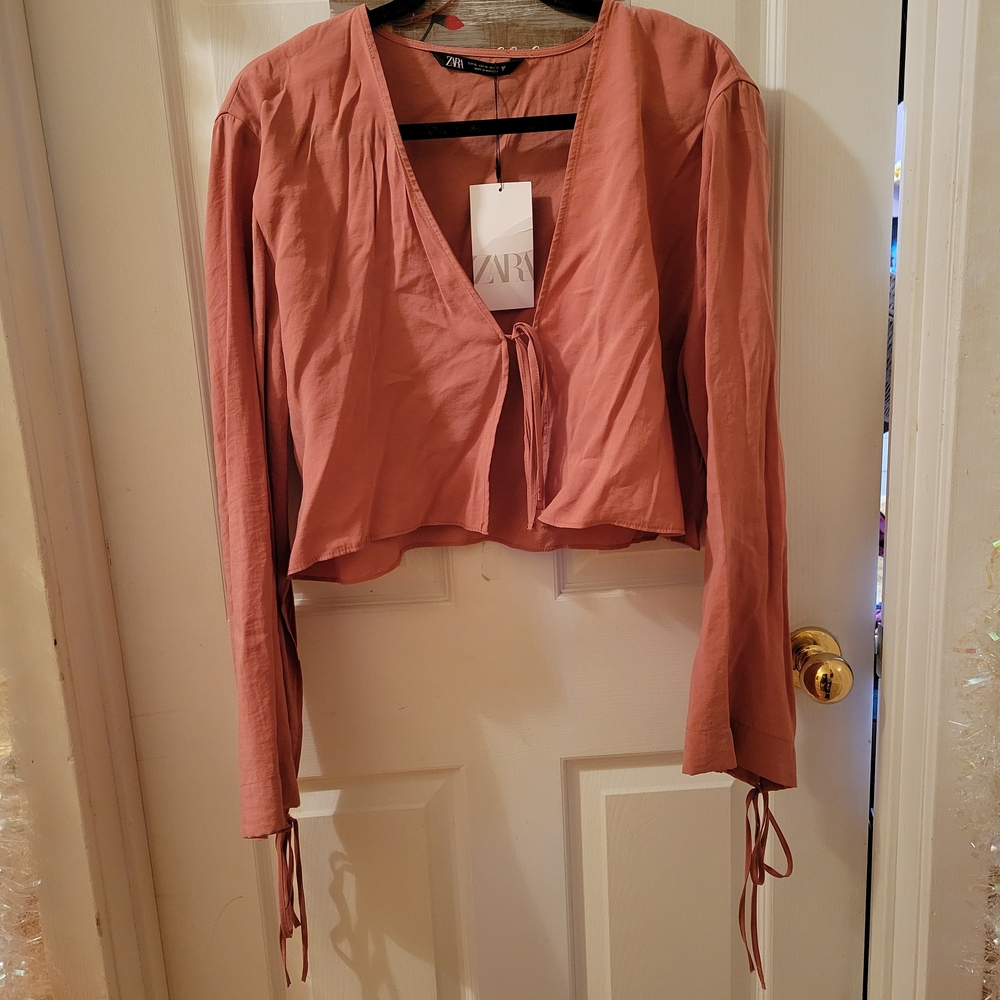 NWT Zara Women's Dusky Pink Tie-Front Top